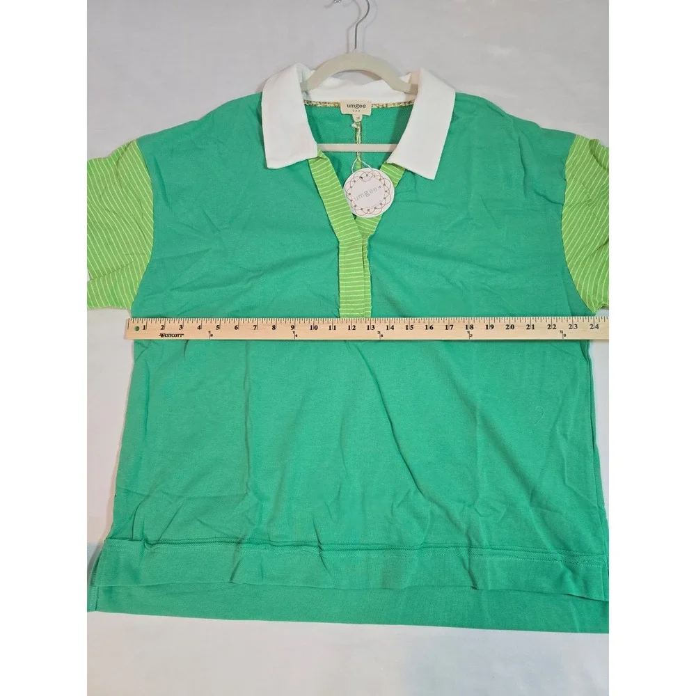 Umgee‎ USA Green Striped Collar Polo Shirt Top Womens size 1XL New - Picture 6 of 12